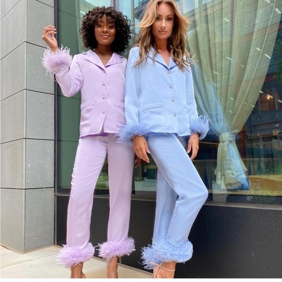 Nadine Merabi Darcie blue satin silk pajamas top